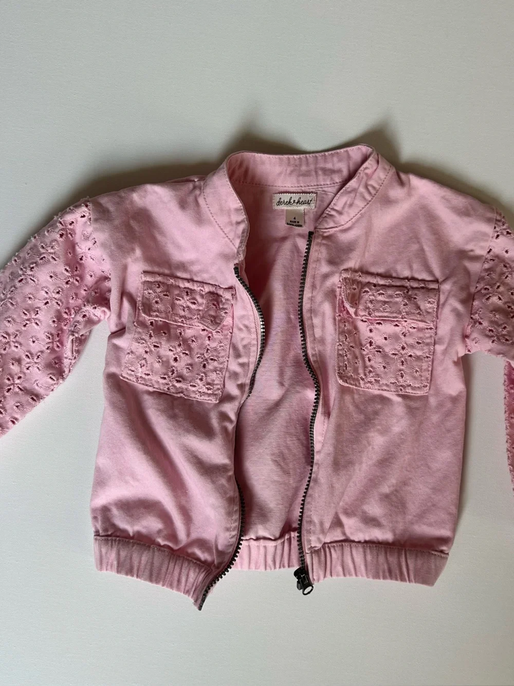 Derek Heart Light Pink Eyelet Sleeve Zip Jacket